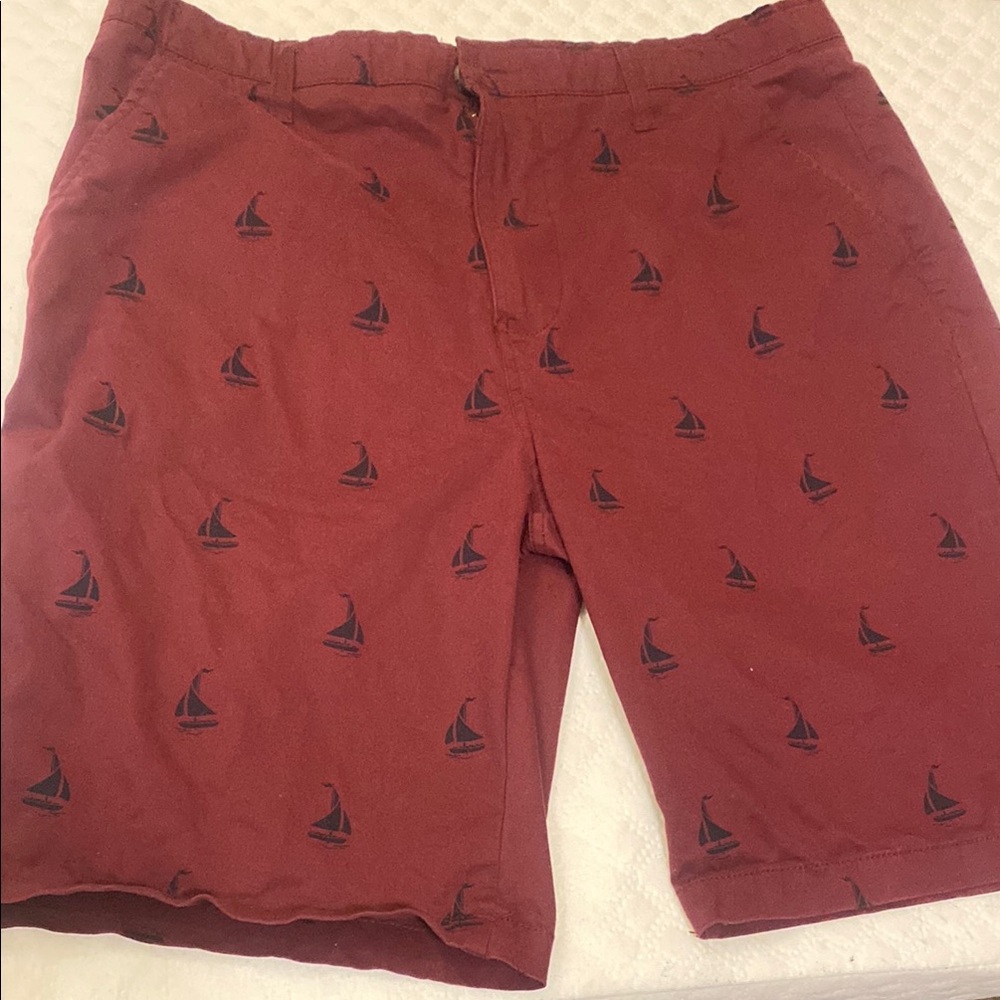 Red Shorts with Sailboat Print